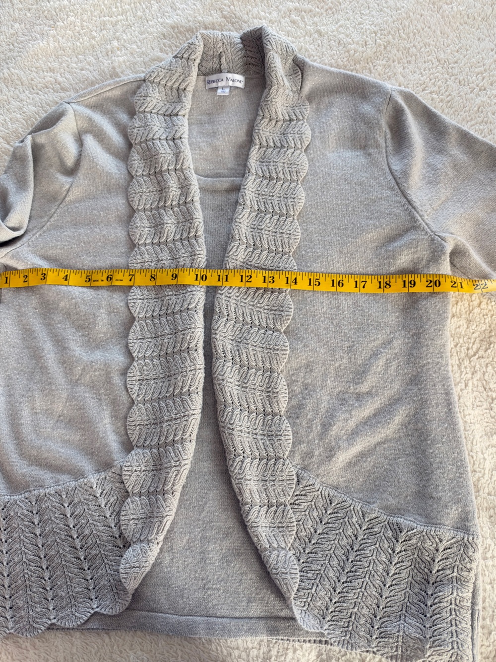 Rebecca Malone Large light gray metallic pull-over Knit Cardigan w/attached tank - Picture 4 of 11